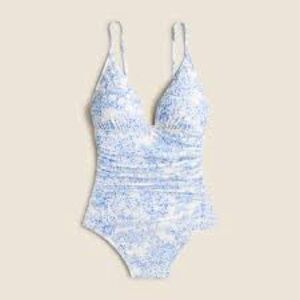 J. Crew Blue and White One Piece Swimsuit
